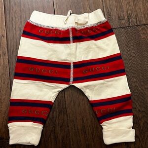 Gucci Kids Cream and Red Logo Joggers